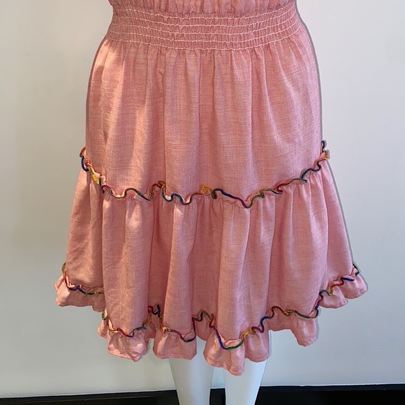 NEW** 70s Vintage Pink & Rainbow Ruffle Dress - Picture 4 of 14
